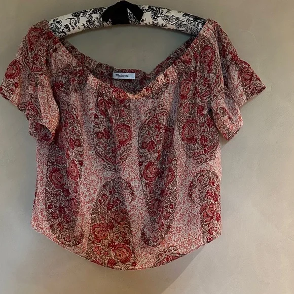 Madewell Silk Off the Shoulder Paisley Top Blouse - Picture 4 of 5